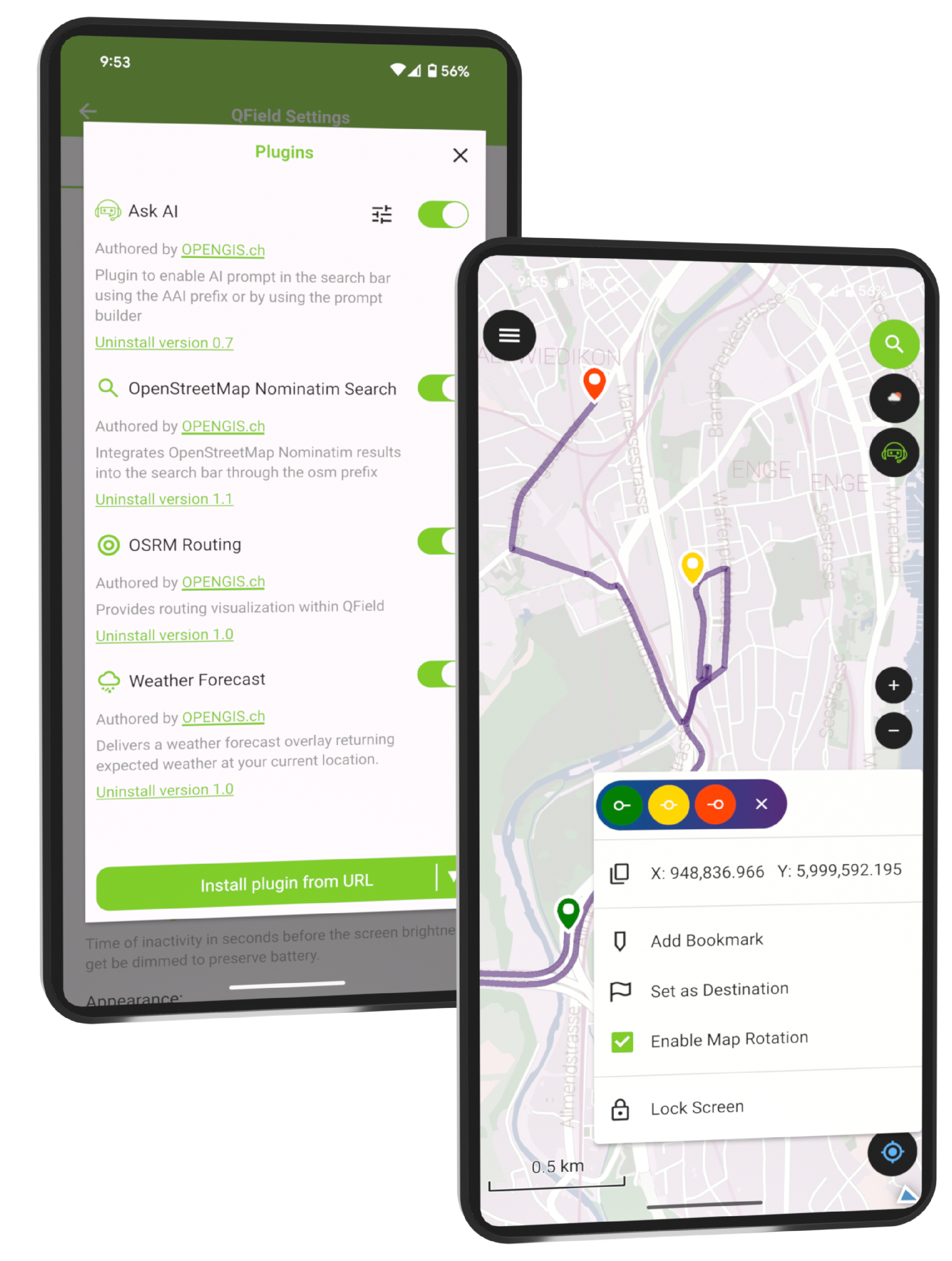 QField app configured with plugins